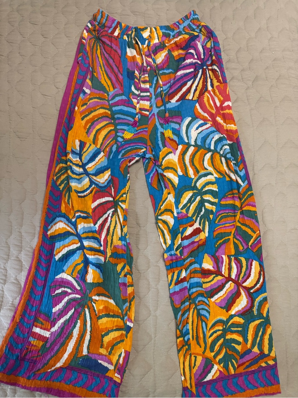 Christian Siriano NY Small Palazzo Pants WideLeg Tropical Womens Beaded Ties